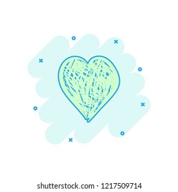 Vector cartoon hand drawn heart icon in comic style. Love sketch doodle heart illustration pictogram. Handdrawn valentine business splash effect concept.
