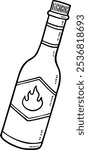 Vector Cartoon Hand Drawn Hot Sauce Bottle Line Art