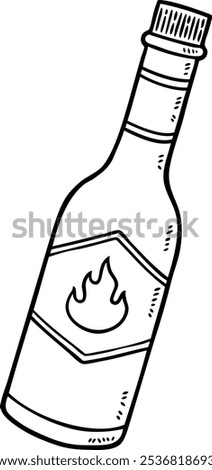 Vector Cartoon Hand Drawn Hot Sauce Bottle Line Art