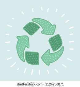 Vector cartoon hand drawn illustration of isolated recycle symbol