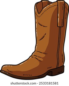 Vector Cartoon Hand Drawn Leather Cowboy Boot