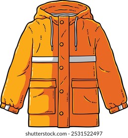 Capa de chuva laranja de néon desenhada à mão do desenho do desenho do vetor com refletor