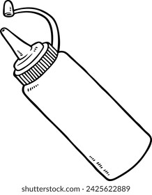 Vector Cartoon Hand Drawn Plastic Sauce Dispenser Line Art