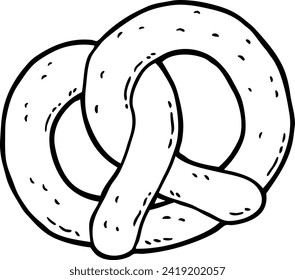 Vector Cartoon Hand Drawn Pretzel Bread Line Art