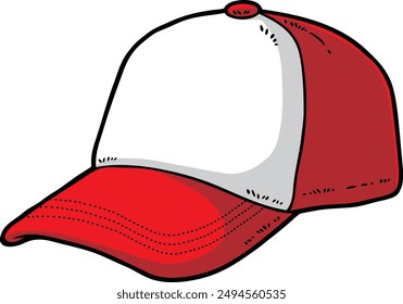 Vector de dibujos animados dibujado a mano rojo blanco Classic Trucker Cap