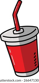 Vector Cartoon Hand Drawn Red Plastic Cup With Straw