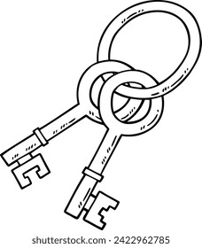 Vector Cartoon Hand Drawn Set of Keys Line Art