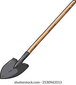 Vektor Cartoon handgezeichnete Schaufel mit Holzgriff