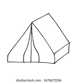 Vector cartoon hand drawn sketch camping tent design element. Doodle illustration on white background