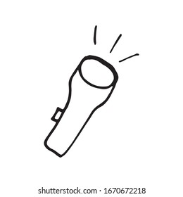 Vector cartoon hand drawn sketch pocket flashlight design element. Doodle illustration on white background