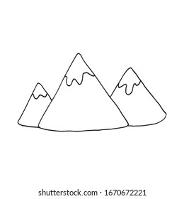Vector cartoon hand drawn sketch mountain design element. Doodle illustration on white background