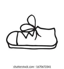 Vector cartoon hand drawn sketch sport shoes design element. Doodle illustration on white background