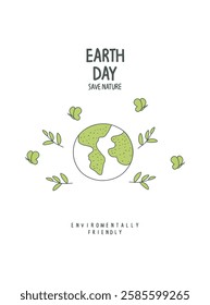 Vector cartoon  hand drawn sketch of the earth.
Environmentally friendly planet concept. Eartn day.Think Green. Zero waste. Eco mindfulness Concept