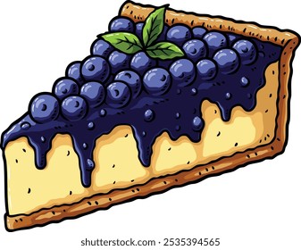 Vector Cartoon Hand Drawn Slice of Blueberry Cheesecake