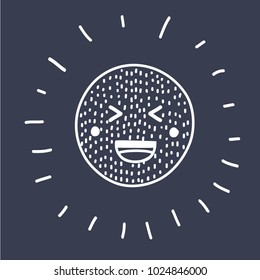 Vector cartoon hand drawn Smile laughing face sign pin icon. Happy smiley chat symbol. White icon isolated on dark background