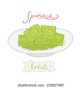 vector cartoon hand drawn spinach ravioli illustration
