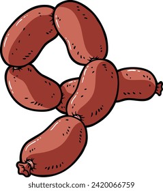 Vector Cartoon Hand Drawn String Of Sausage