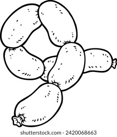 Vector Cartoon Hand Drawn String Of Sausage Line Art