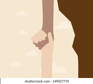 Vector cartoon of Hand holding another hand from falling down