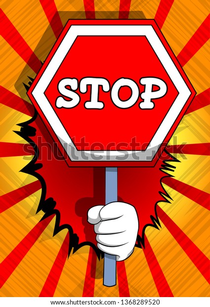 Vector Cartoon Hand Holding Stop Sign Stock Vector (Royalty Free ...