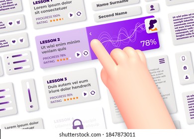 Vector cartoon hand in online school class, check for lessons, on white background. Distant learning concept illustration.