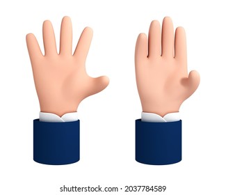 Vector cartoon hand palm with closed and open fingers. Hand gestures isolated on white background
