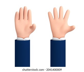 Vector cartoon hand palm with closed and open fingers. Hand gestures isolated on white background