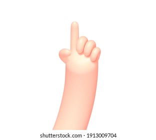 Vector cartoon hand with pointing up finger, isolated on white background. Attention please concept illustration.