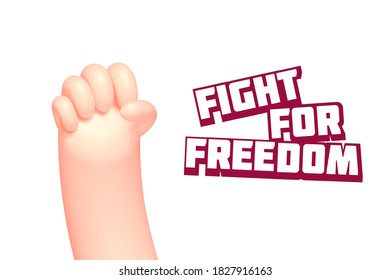 Vector cartoon hand with raised up fist, isolated on white background. Strike, protest, fight for rights concept illustration.