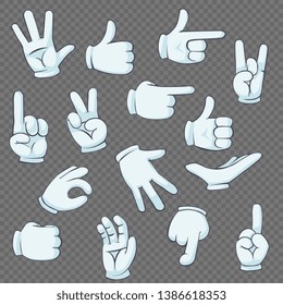 Vector Cartoon Hand Sign. Comics Clip art. Flat hands in white gloves isolated on white background