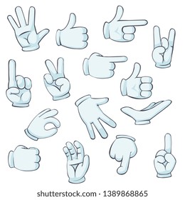 Vector Cartoon Hand Sign. Comics Clip art. Flat hands in white gloves isolated on white background