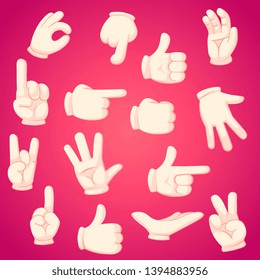 Vector Cartoon Hand Sign. Comics Clip art. Flat hands in white gloves