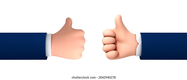 Vector cartoon hand thumb up for success or good feedback isolated on white background. Vector illustration of positive concept and like symbol.