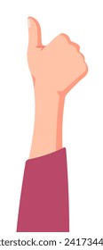 Vector cartoon hand thumb up for success or good feedback isolated on white background. Vector illustration of like symbol