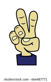 Vector cartoon hand victory sign. Peace hand sign.