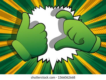 Vector cartoon hands making friendzone symbol. Illustrated hands on comic book background.