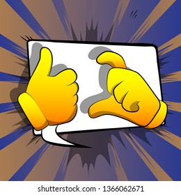 Vector cartoon hands making friendzone symbol. Illustrated hands on comic book background.