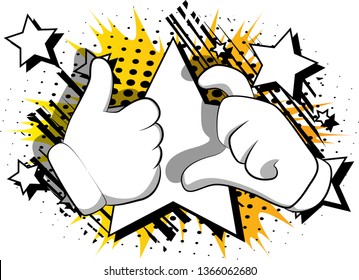 Vector cartoon hands making friendzone symbol. Illustrated hands on comic book background.