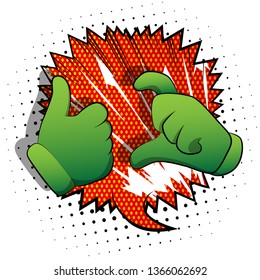 Vector cartoon hands making friendzone symbol. Illustrated hands on comic book background.