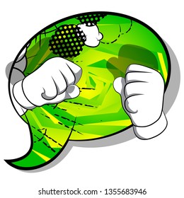 Vector cartoon hands ready to fight. Illustrated hand sign on comic book background.