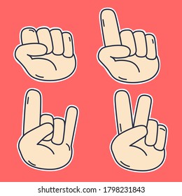 Vector de la colección de signos de manos de dibujos animados. Diferentes manos Gestos.