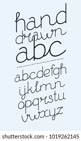 Vector cartoon handwritten font. Alphabet slanted letters.