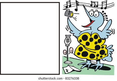 Vector cartoon of happy bird singing.