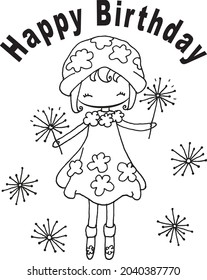 vector cartoon happy birthday card girl