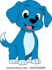 Caricatura vetorial de um feliz filhote azul sentado com um grande sorriso e olhos brilhantes