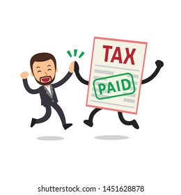 Vector cartoon happy businessman paid tax for design.