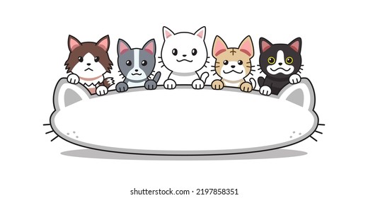 Gatos felices con dibujos animados con forma de cabeza de gato grande para diseño.