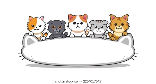 Gatos felices con dibujos animados con forma de cabeza de gato grande para diseño.