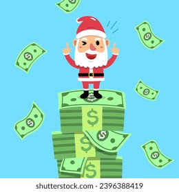 Vector cartoon happy christmas santa claus with money for design.