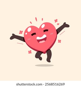 Vector cartoon happy cute heart character for design.